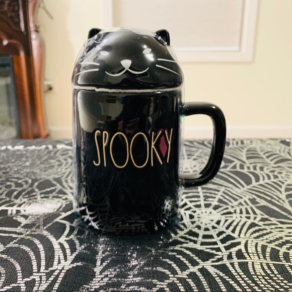 Rae Dunn Other - Rae Dunn Black SPOOKY Mug with cat topper